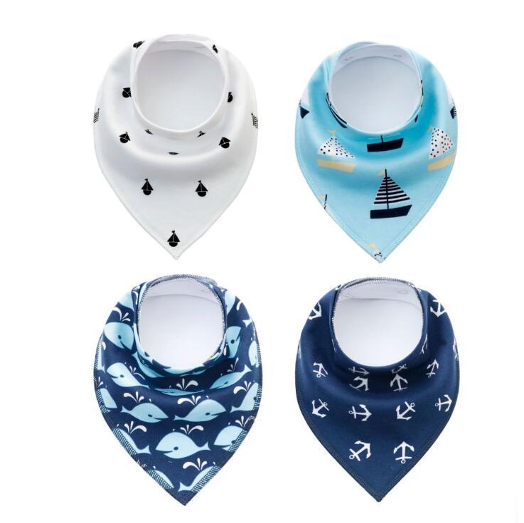 Set of 4 Printed Arrow, Wave, and Triangle Pattern Cotton Bandana Baby Bibs and Burp Cloths