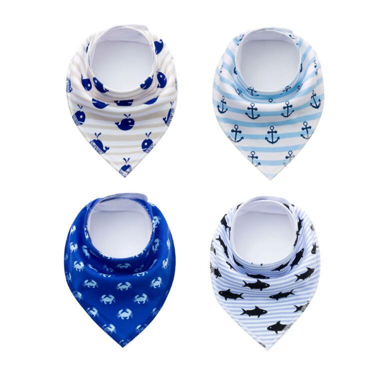 Set of 4 Printed Arrow, Wave, and Triangle Pattern Cotton Bandana Baby Bibs and Burp Cloths