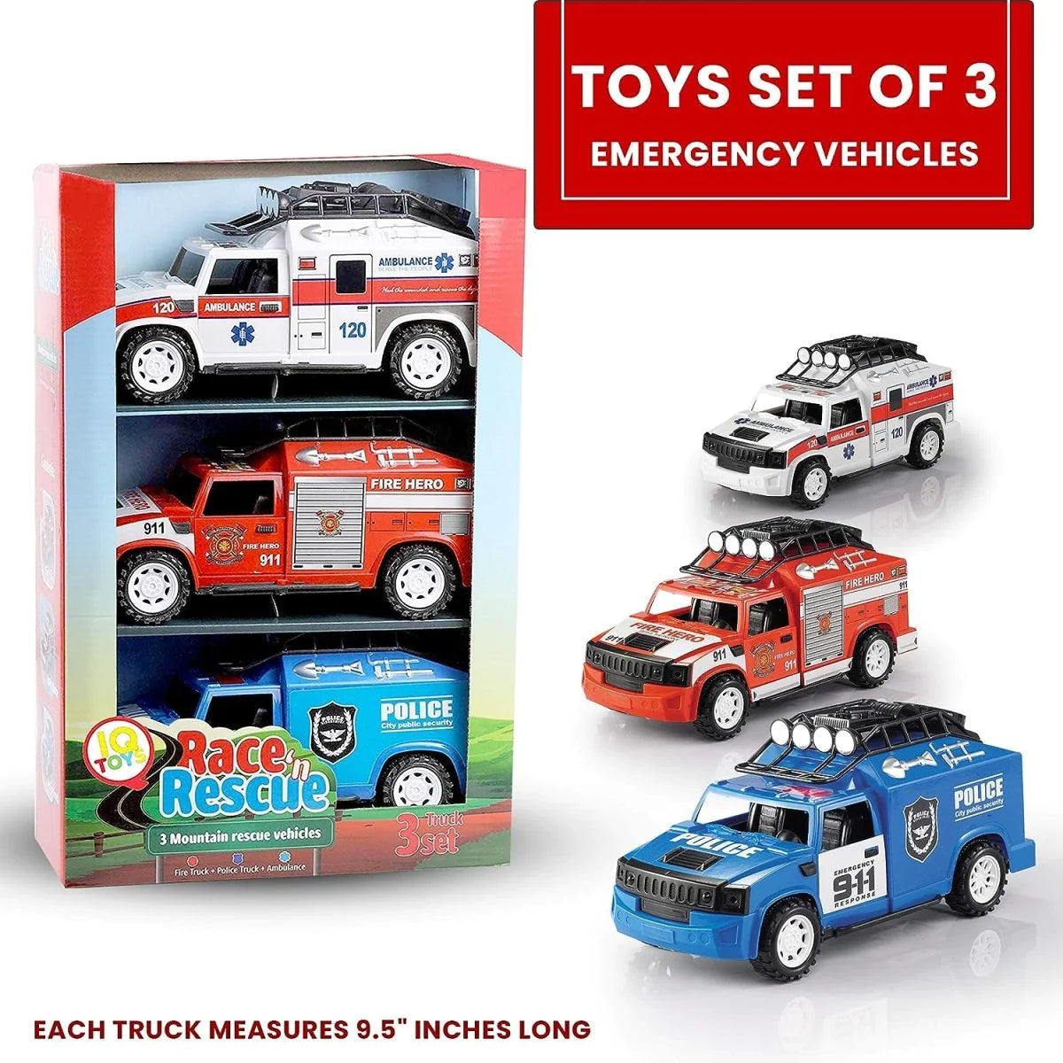 Action-Packed Rescue Fleet-3-Piece Emergency Vehicle Playset with Lights and Sirens