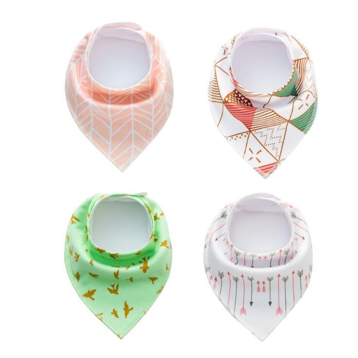 Set of 4 Printed Arrow, Wave, and Triangle Pattern Cotton Bandana Baby Bibs and Burp Cloths