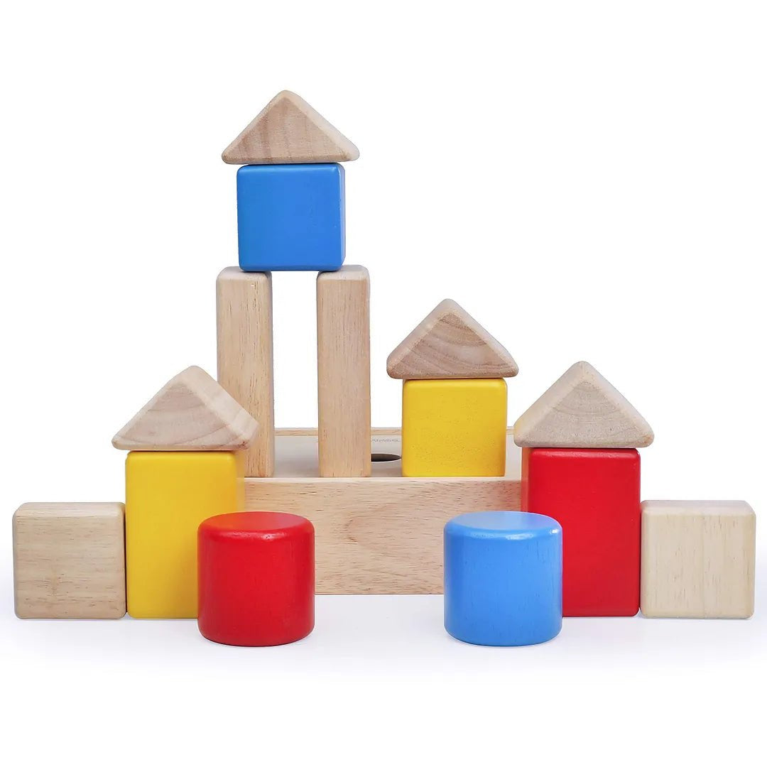 14-Piece Colorful Wooden Blocks Playset for Toddlers and Kids